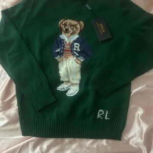 Ralph Lauren Green Sweater with Bear Design